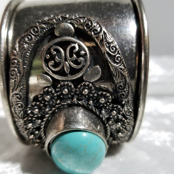 Bracelet 1 6/8" filigree faux turquoise cabochon 1.1749 - Picture 9 of 13